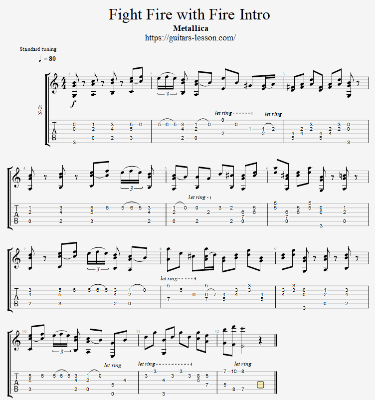 Metallica fingerstyle & plucking tabs